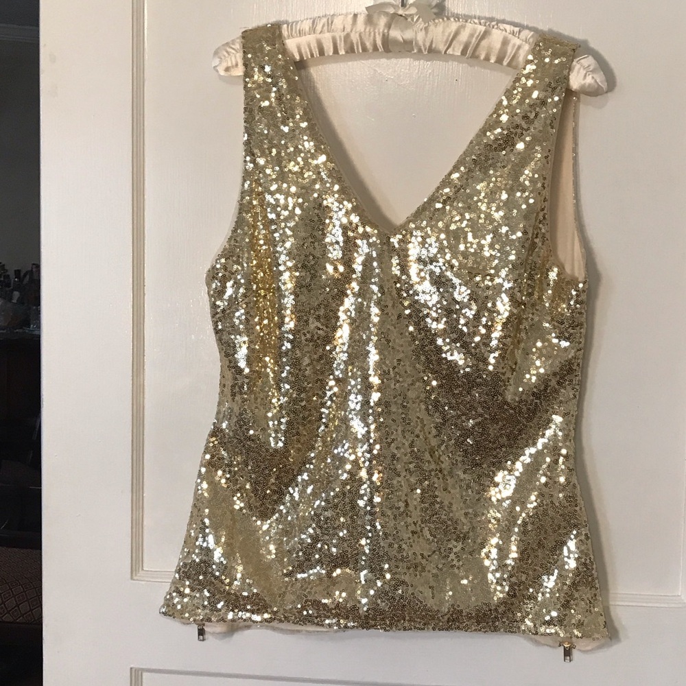 Grace Karin Gold Sequin V-Neck Blouse Size Large